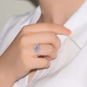 0.60 Ct Çift Sıra Baget Kare Tektaş Yüzük