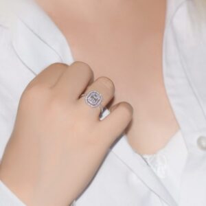0.60 Ct Çift Sıra Baget Kare Tektaş Yüzük