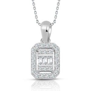 0.30 Ct Baget Kare Modern Tasarım Tektaş Kolye