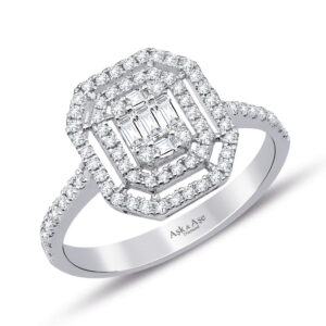 0.60 Ct Çift Sıra Baget Kare Tektaş Yüzük