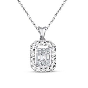 0.15 Ct. Modern Tasarım Baget Kare Tektaş Kolye