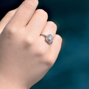 0.40 Ct Çift Sıra Baget Kare Tektaş Yüzük