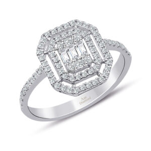 0.40 Ct Çift Sıra Baget Kare Tektaş Yüzük
