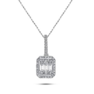 Modern Tasarım 0.60 Ct Baget Kare Tektaş Kolye