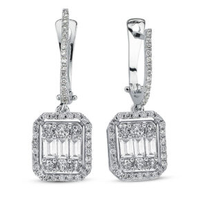 Modern Tasarım 1 Ct Baget Kare Tektaş Küpe 18 K