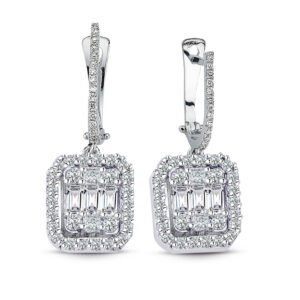 Modern Tasarım 0.87 Ct Baget Kare Tektaş Küpe