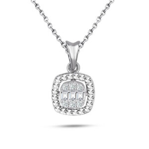 Modern Tasarım 0.08 Ct Baget Kare Tektaş Kolye