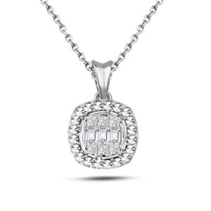 Modern Tasarım 0.12 Ct Baget Kare Tektaş Kolye