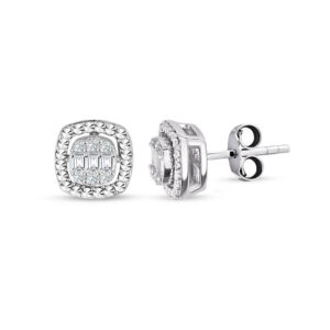 Modern Tasarım 0.16 Ct Baget Kare Tektaş Küpe