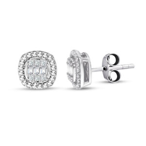 Modern Tasarım 0.24 Ct Baget Kare Tektaş Küpe