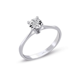 0.06 Ct. Modern Tasarım Yuvarlak Tırnaklı Tektaş Yüzük
