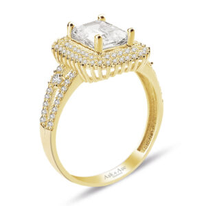 3.5 Karat Görünümlü Baget Kesim Sarı Altın Yüzük