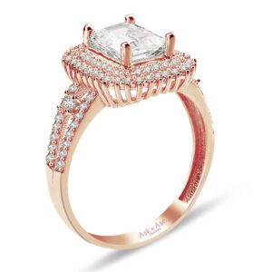3.5 Karat Görünümlü Baget Kesim Rose Altın Yüzük