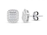 Modern Tasarım 0.22 Ct Baget Kare Tektaş Küpe