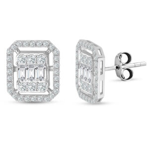 Modern Tasarım 1.53 Ct Baget Kare Tektaş Küpe