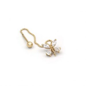 Taşlı Kelebek Altın Tragus Küpe