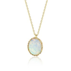 Opal Taşlı Oval Altın Kolye