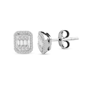 Modern Tasarım 0.28 Ct Baget Kare Tektaş Küpe